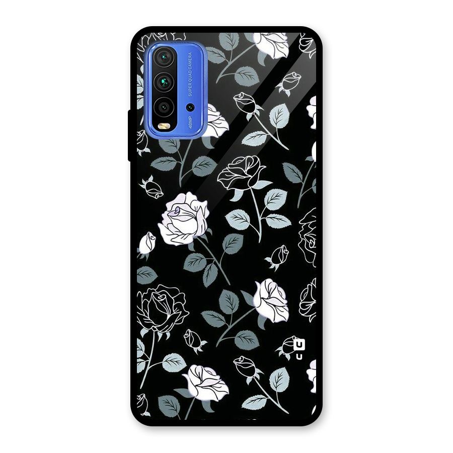 Black Artsy Bloom Glass Back Case for Redmi 9 Power