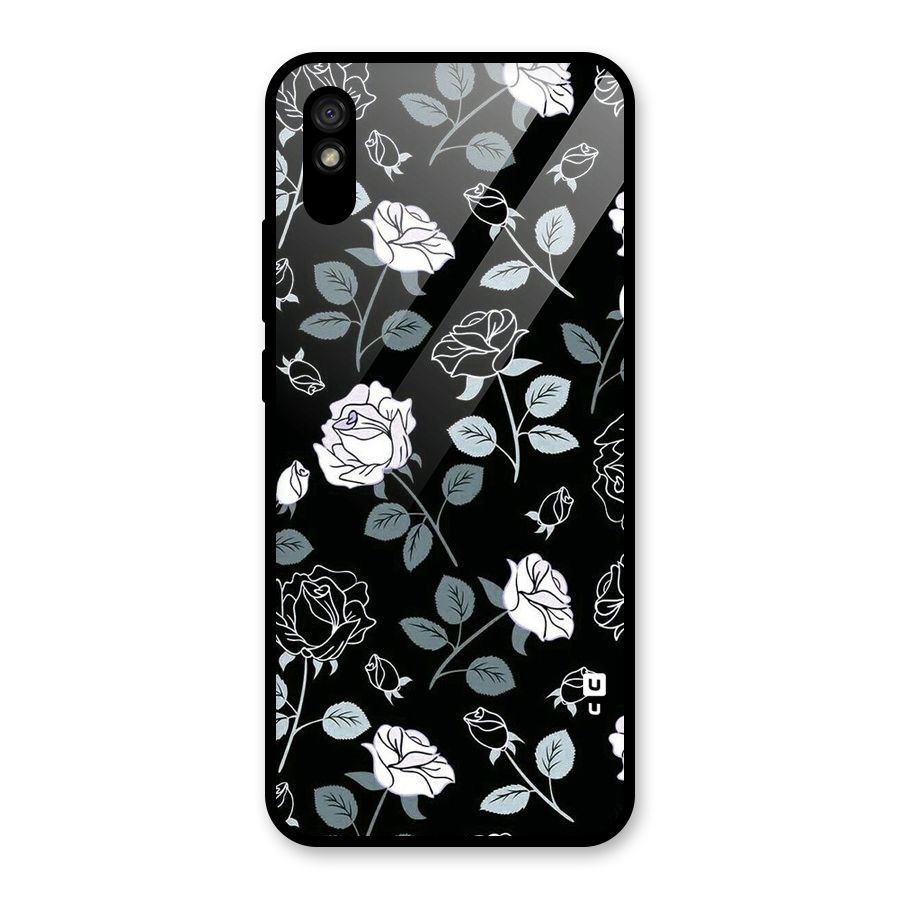 Black Artsy Bloom Glass Back Case for Redmi 9i