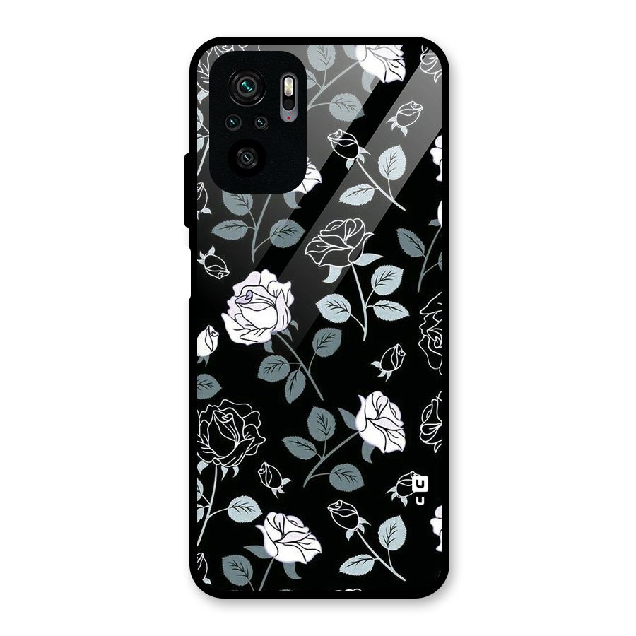 Black Artsy Bloom Glass Back Case for Redmi Note 10S