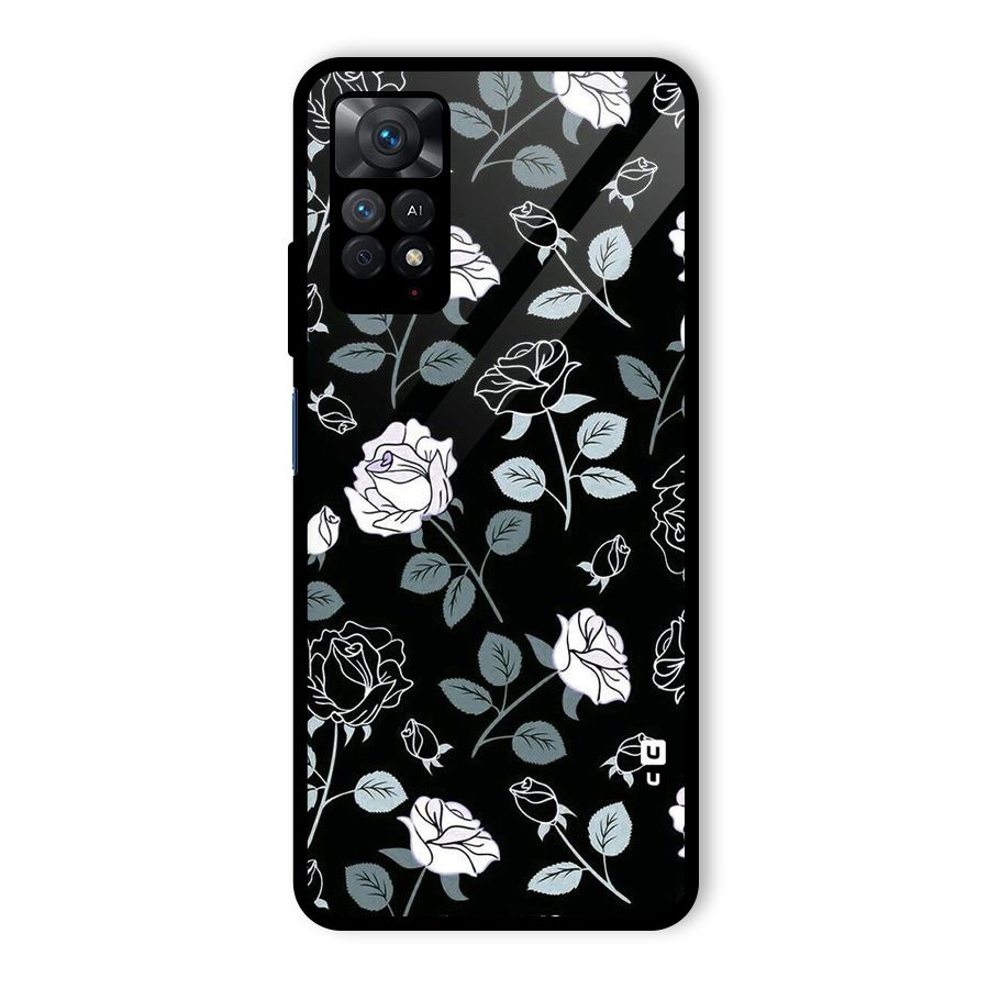 Black Artsy Bloom Glass Back Case for Redmi Note 11 Pro