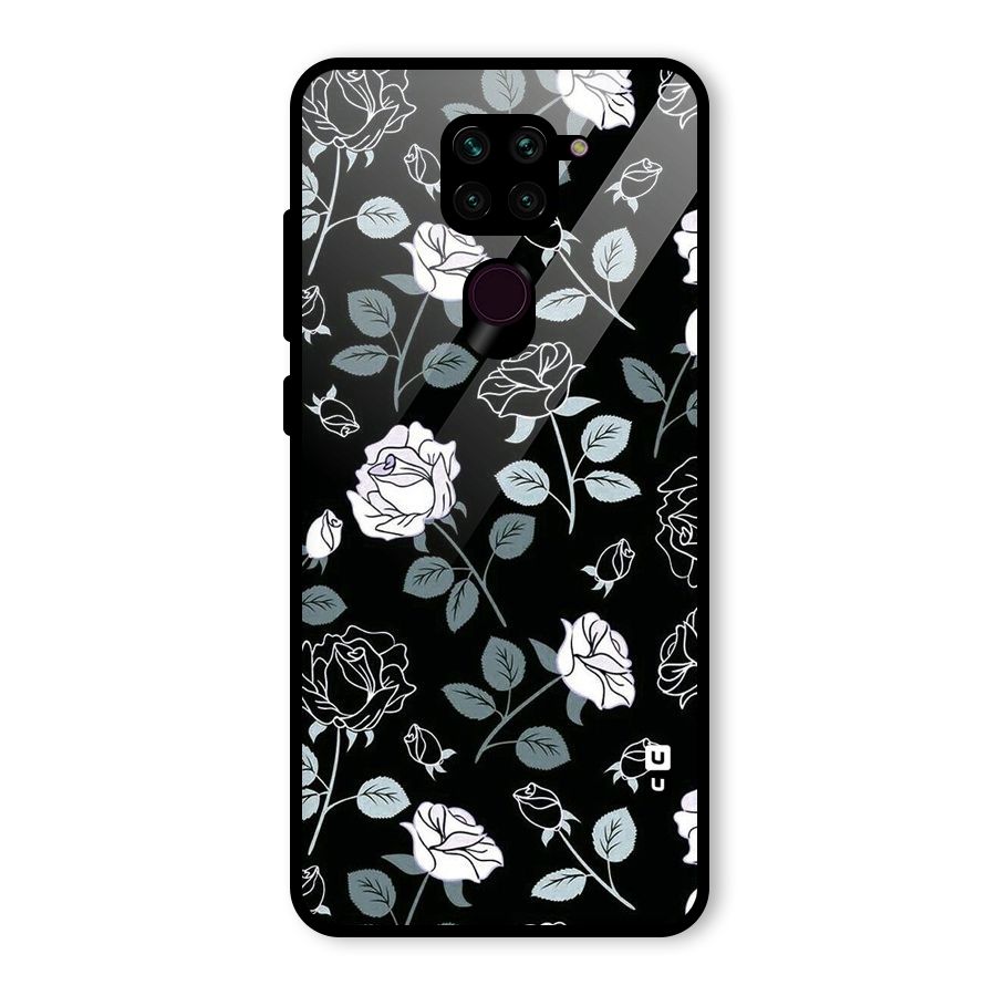 Black Artsy Bloom Glass Back Case for Redmi Note 9