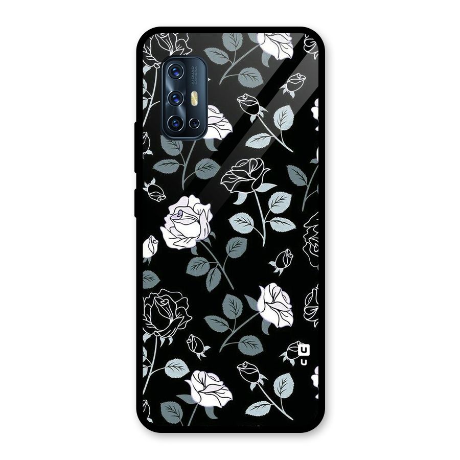 Black Artsy Bloom Glass Back Case for Vivo V17