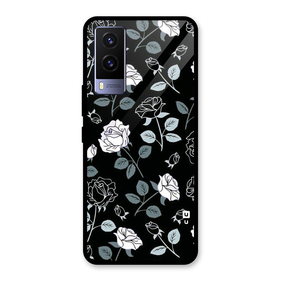 Black Artsy Bloom Glass Back Case for Vivo V21e 5G