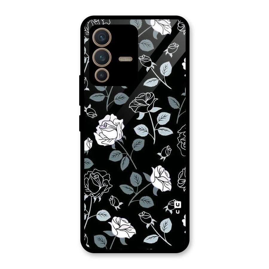 Black Artsy Bloom Glass Back Case for Vivo V23 5G