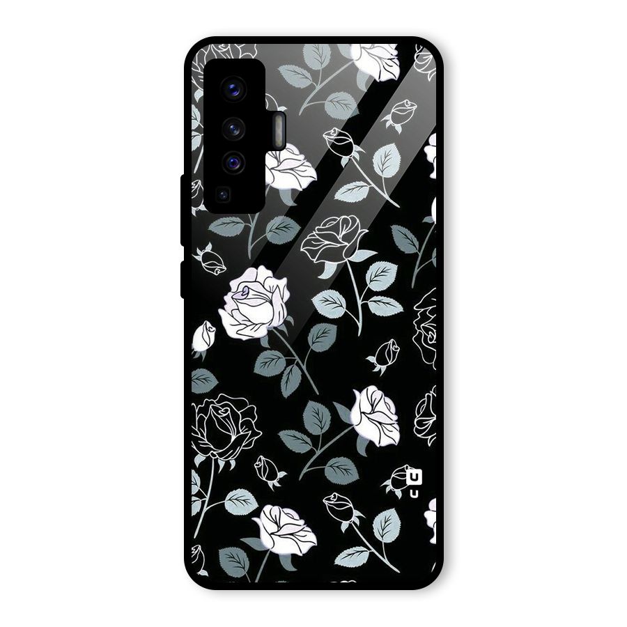 Black Artsy Bloom Glass Back Case for Vivo X50