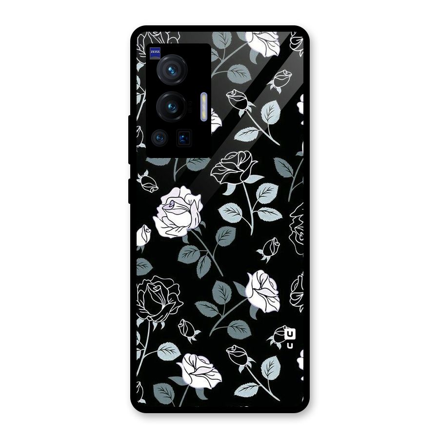 Black Artsy Bloom Glass Back Case for Vivo X70 Pro