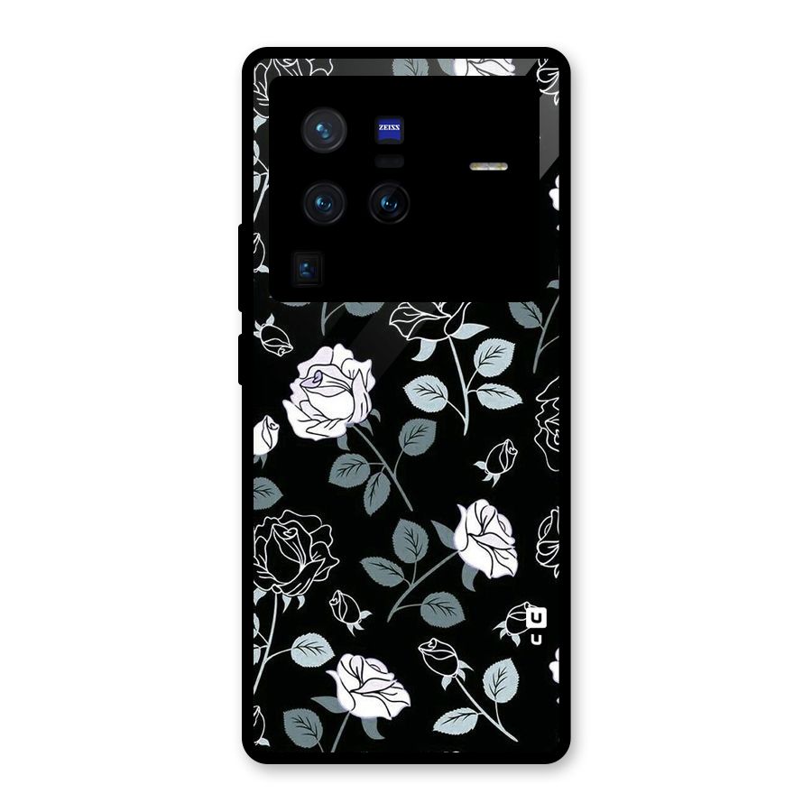 Black Artsy Bloom Glass Back Case for Vivo X80 Pro