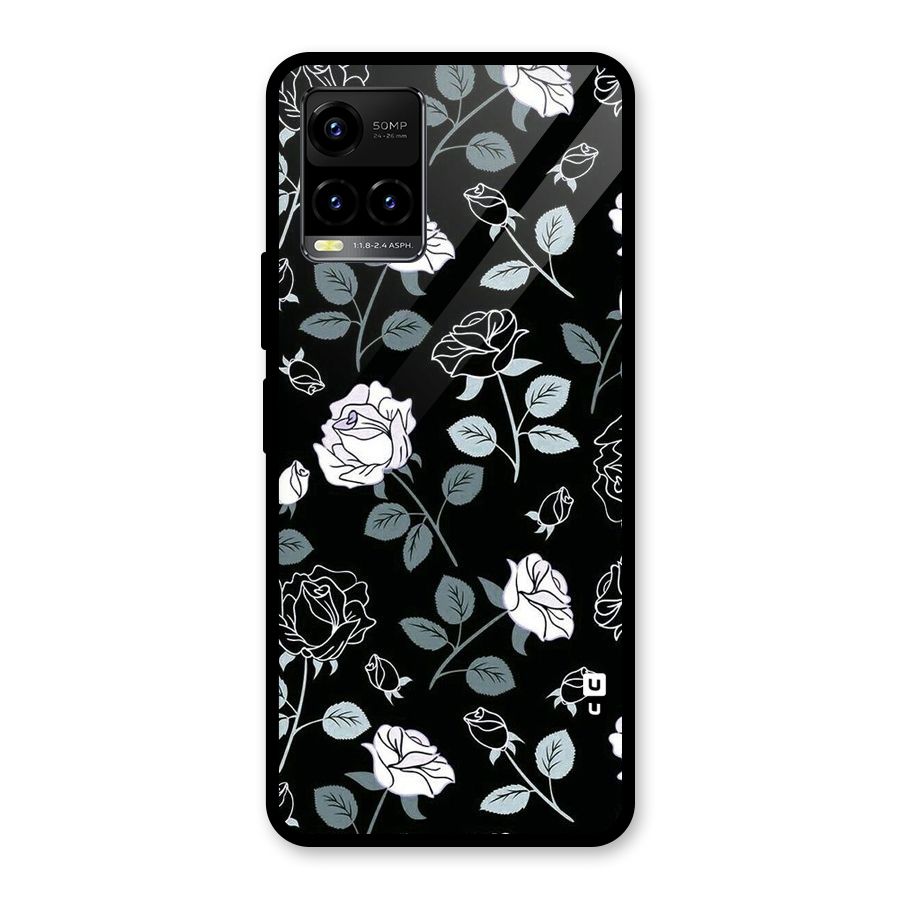 Black Artsy Bloom Glass Back Case for Vivo Y21A