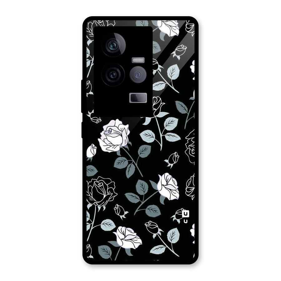 Black Artsy Bloom Glass Back Case for Vivo iQOO 11 5G