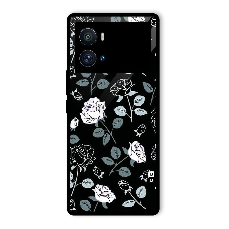 Black Artsy Bloom Glass Back Case for Vivo iQOO 9 Pro