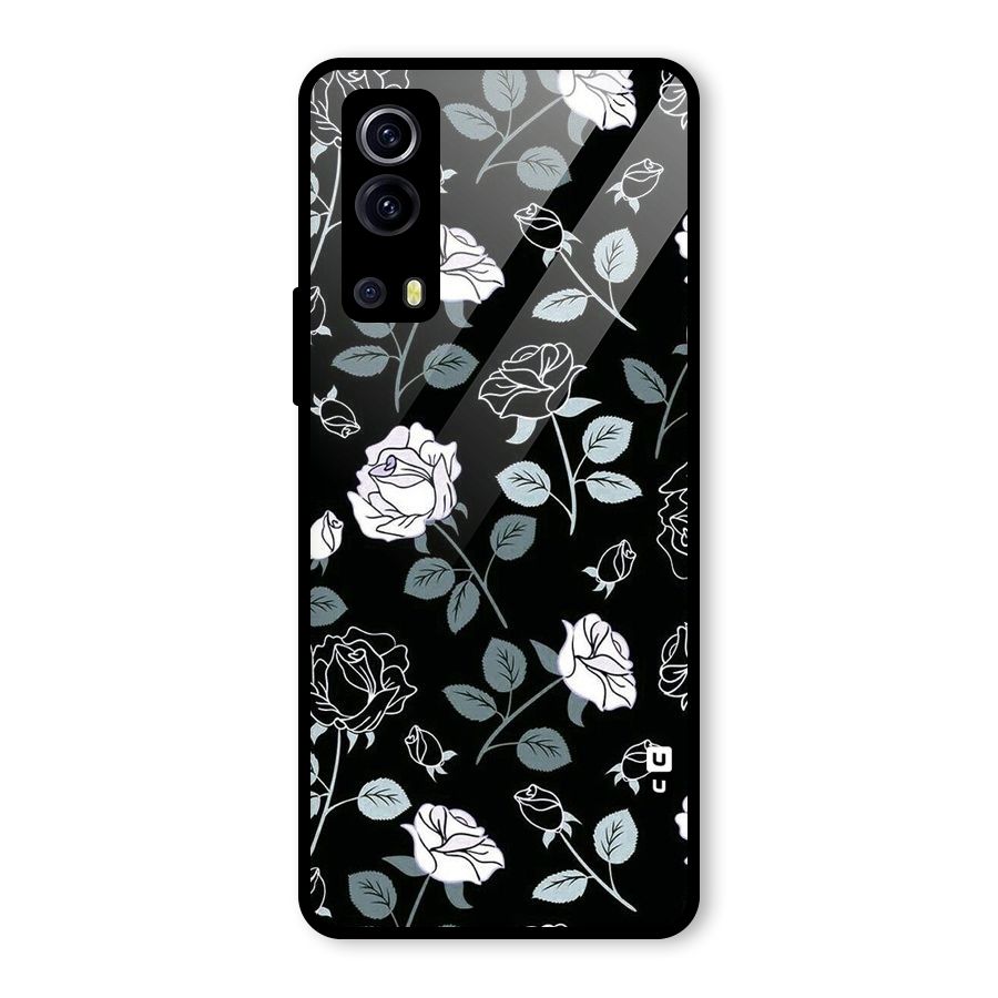 Black Artsy Bloom Glass Back Case for Vivo iQOO Z3