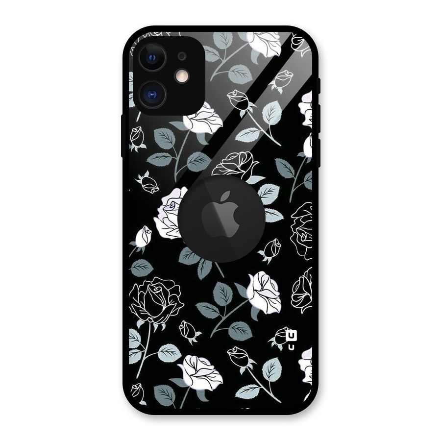 Black Artsy Bloom Glass Back Case for iPhone 11 Logo Cut