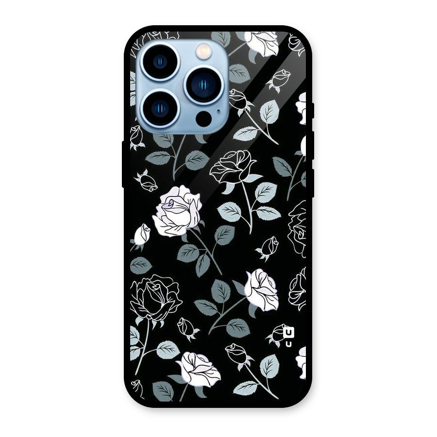 Black Artsy Bloom Glass Back Case for iPhone 13 Pro