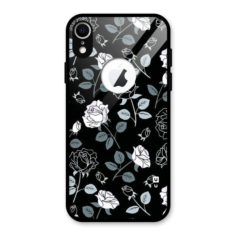 Black Artsy Bloom Glass Back Case for iPhone XR Logo Cut