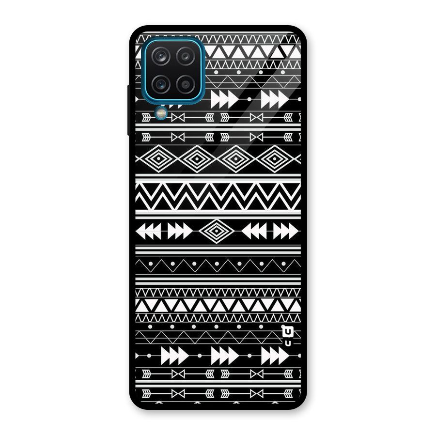 Black Aztec Creativity Glass Back Case for Galaxy A12