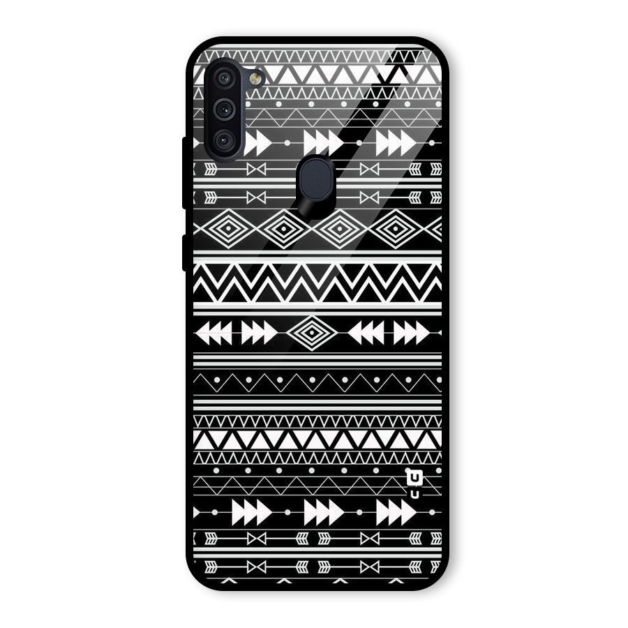 Black Aztec Creativity Glass Back Case for Galaxy M11