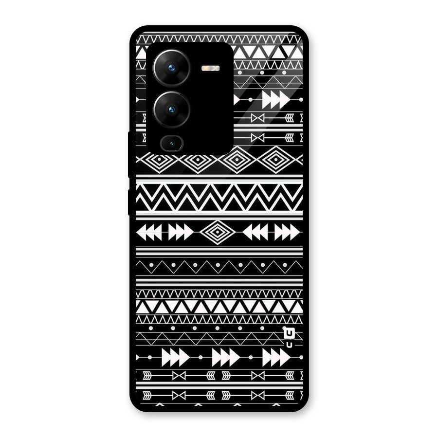 Black Aztec Creativity Glass Back Case for Vivo V25 Pro