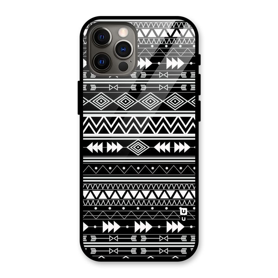 Black Aztec Creativity Glass Back Case for iPhone 12 Pro