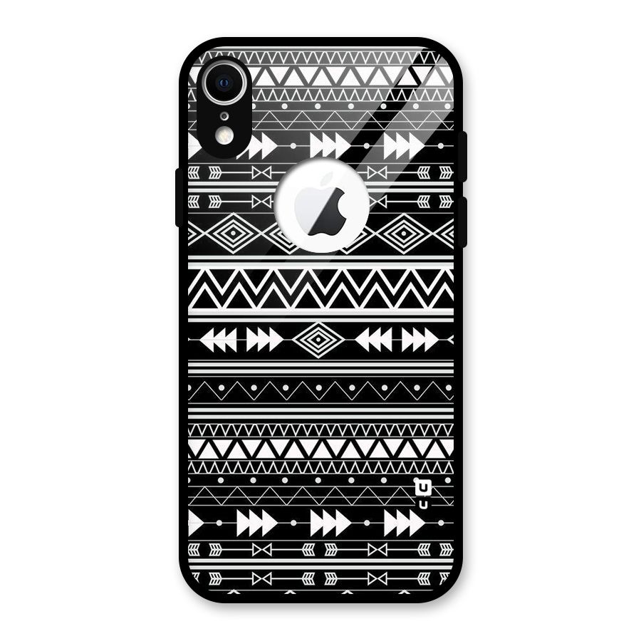 Black Aztec Creativity Glass Back Case for iPhone XR Logo Cut