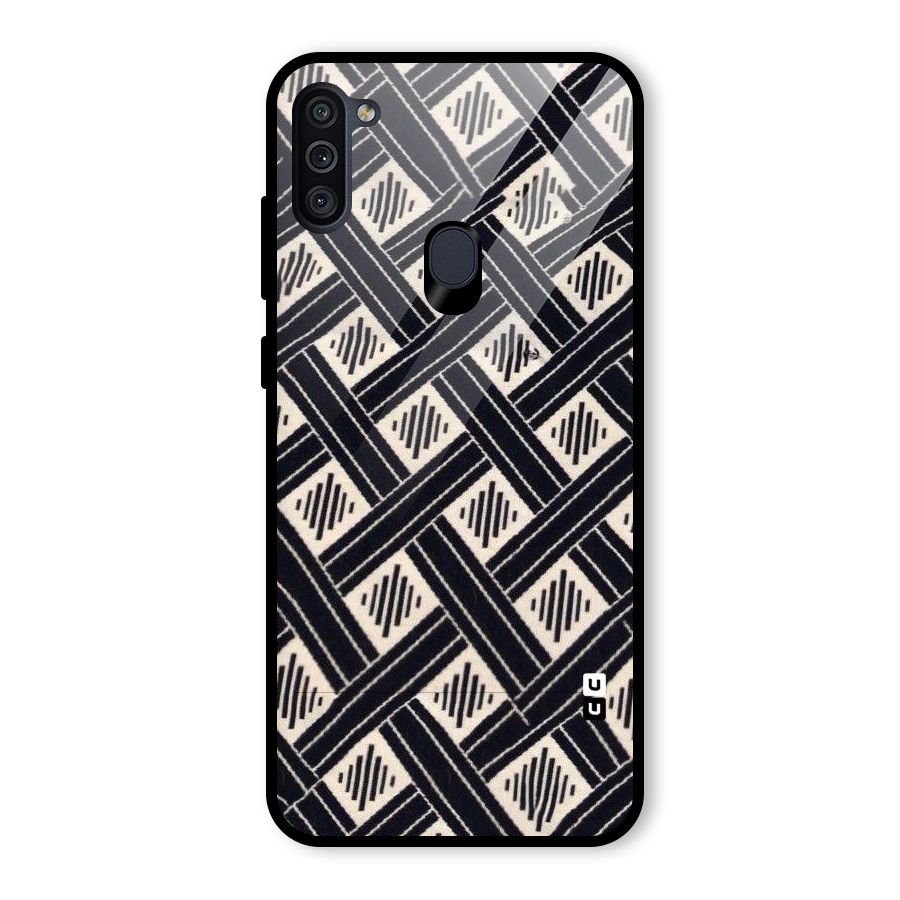 Black Beige Criscros Glass Back Case for Galaxy M11