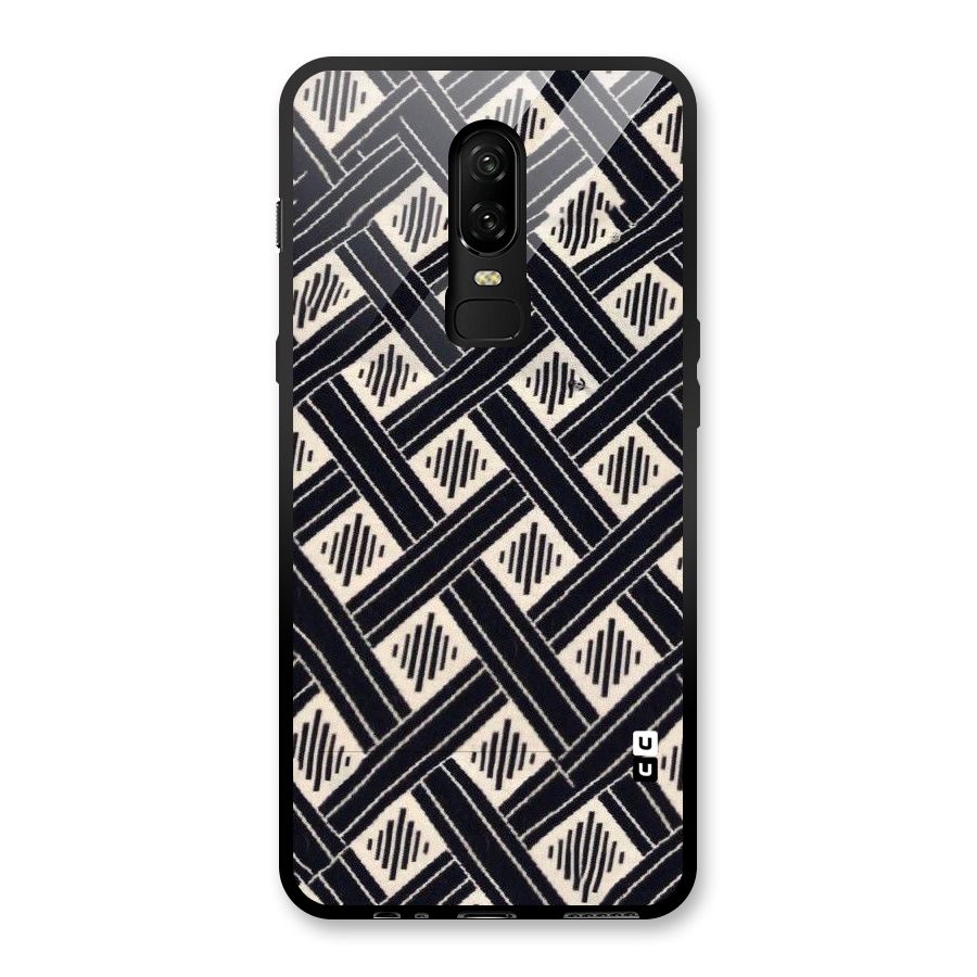 Black Beige Criscros Glass Back Case for OnePlus 6