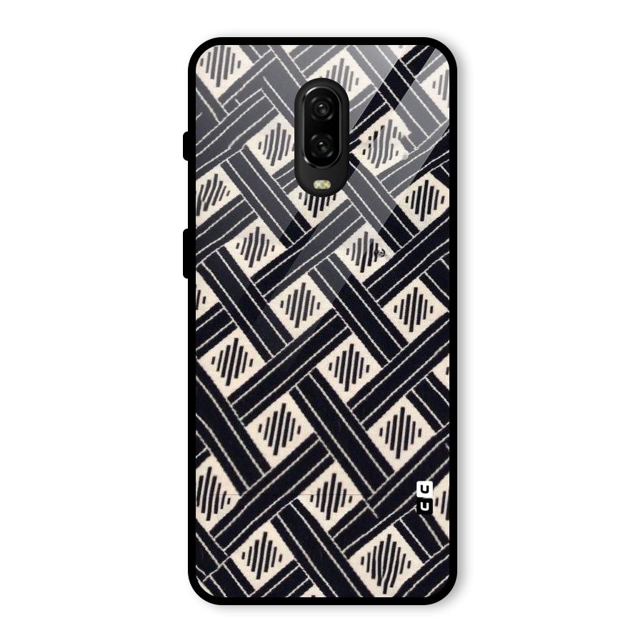 Black Beige Criscros Glass Back Case for OnePlus 6T
