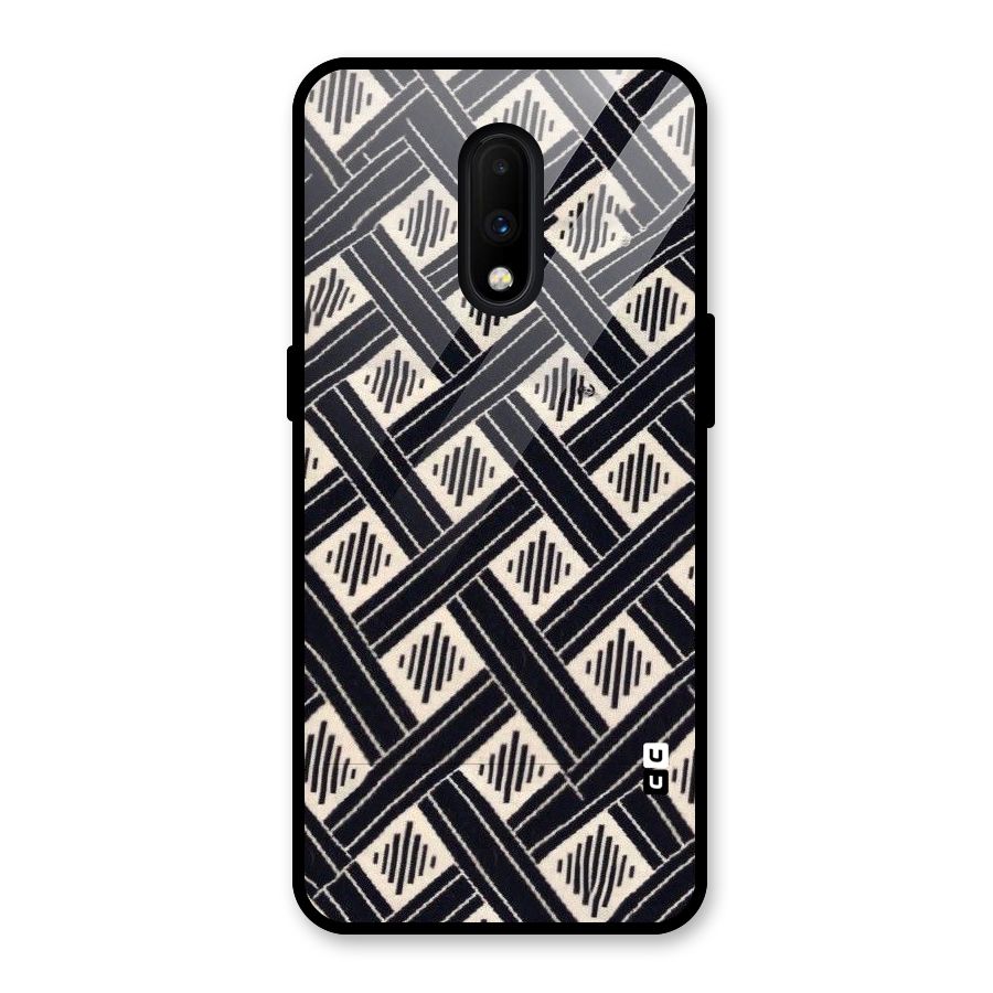 Black Beige Criscros Glass Back Case for OnePlus 7