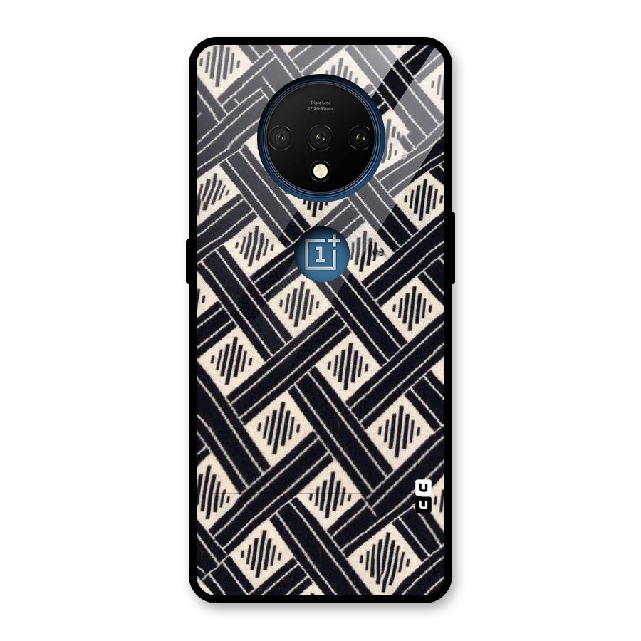 Black Beige Criscros Glass Back Case for OnePlus 7T