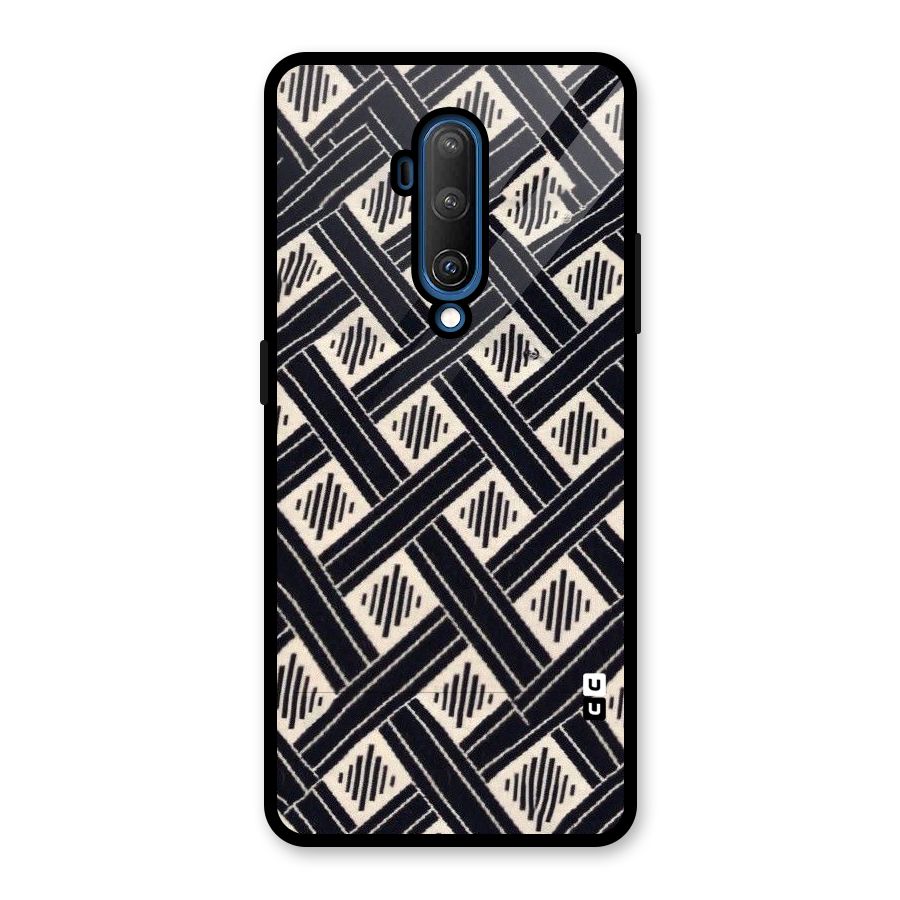 Black Beige Criscros Glass Back Case for OnePlus 7T Pro