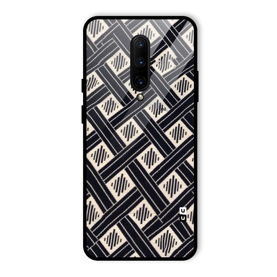 Black Beige Criscros Glass Back Case for OnePlus 7 Pro