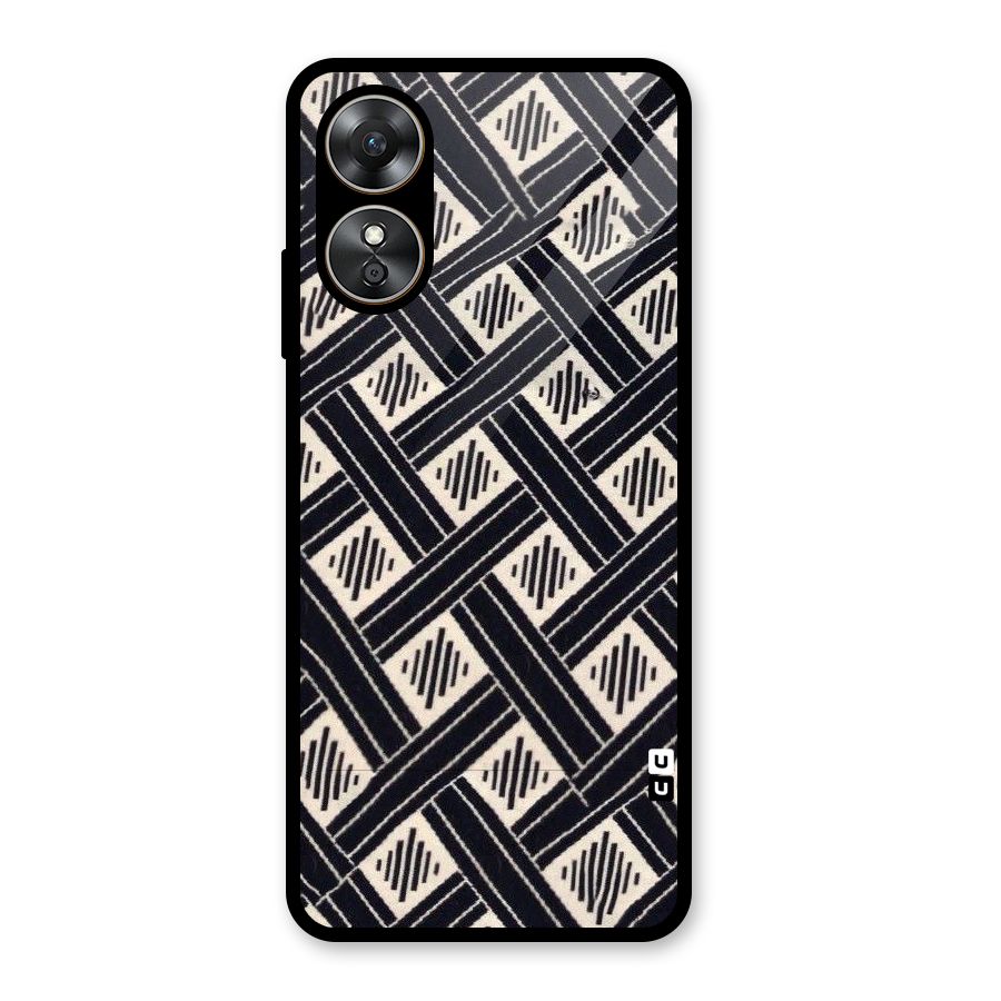 Black Beige Criscros Glass Back Case for Oppo A17