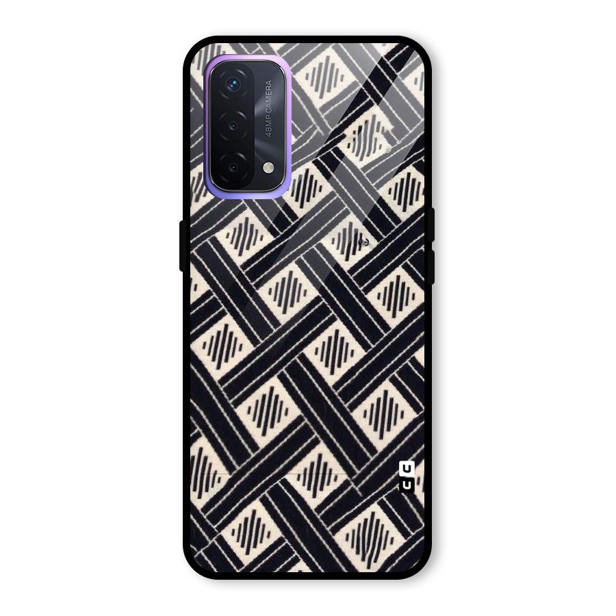 Black Beige Criscros Glass Back Case for Oppo A74 5G