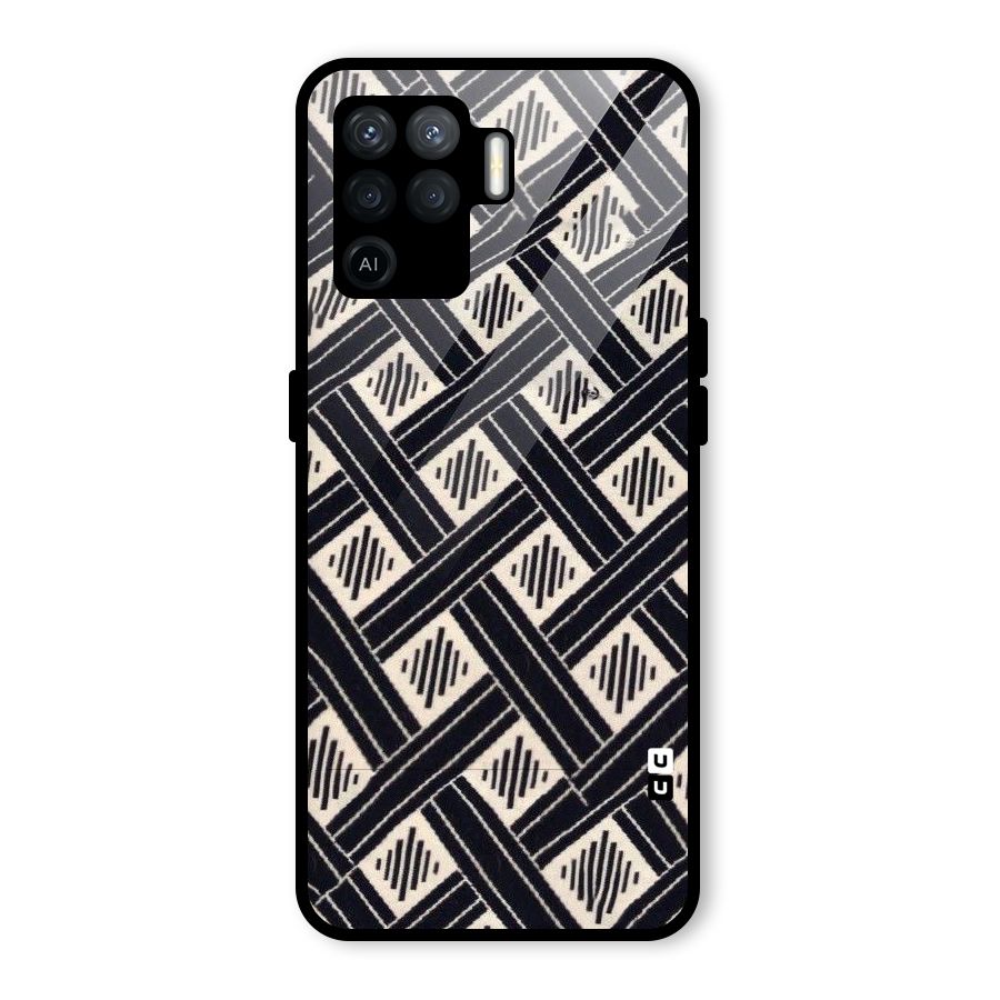 Black Beige Criscros Glass Back Case for Oppo F19 Pro