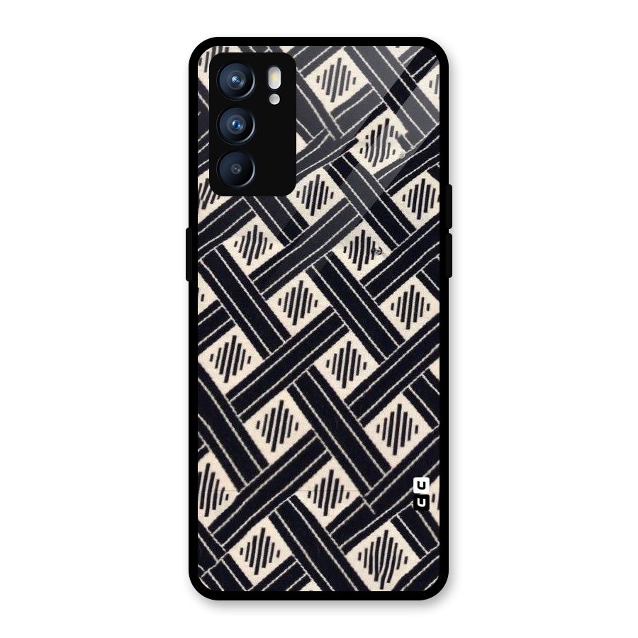 Black Beige Criscros Glass Back Case for Oppo Reno6 5G