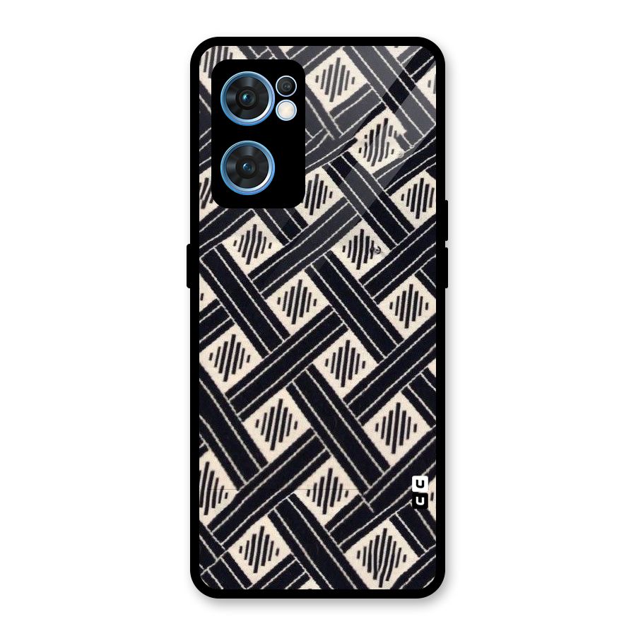 Black Beige Criscros Glass Back Case for Oppo Reno7 5G