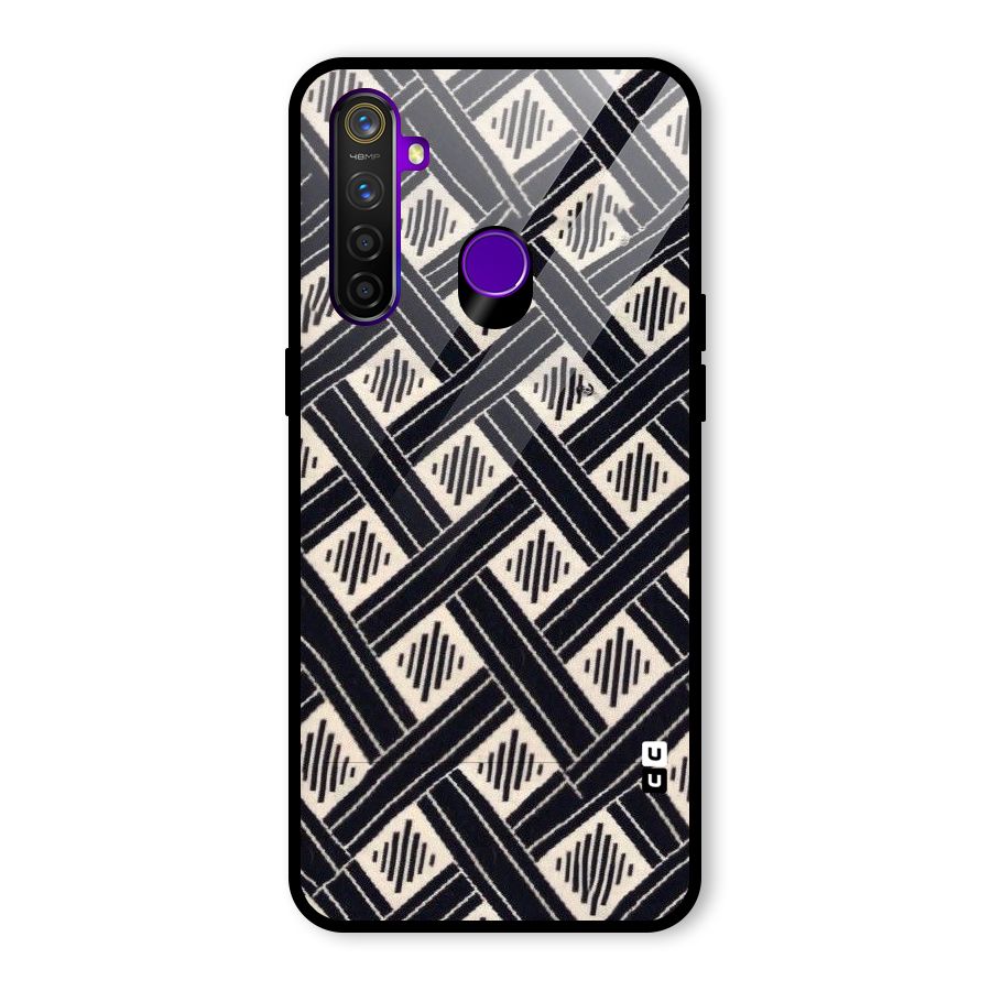 Black Beige Criscros Glass Back Case for Realme 5 Pro