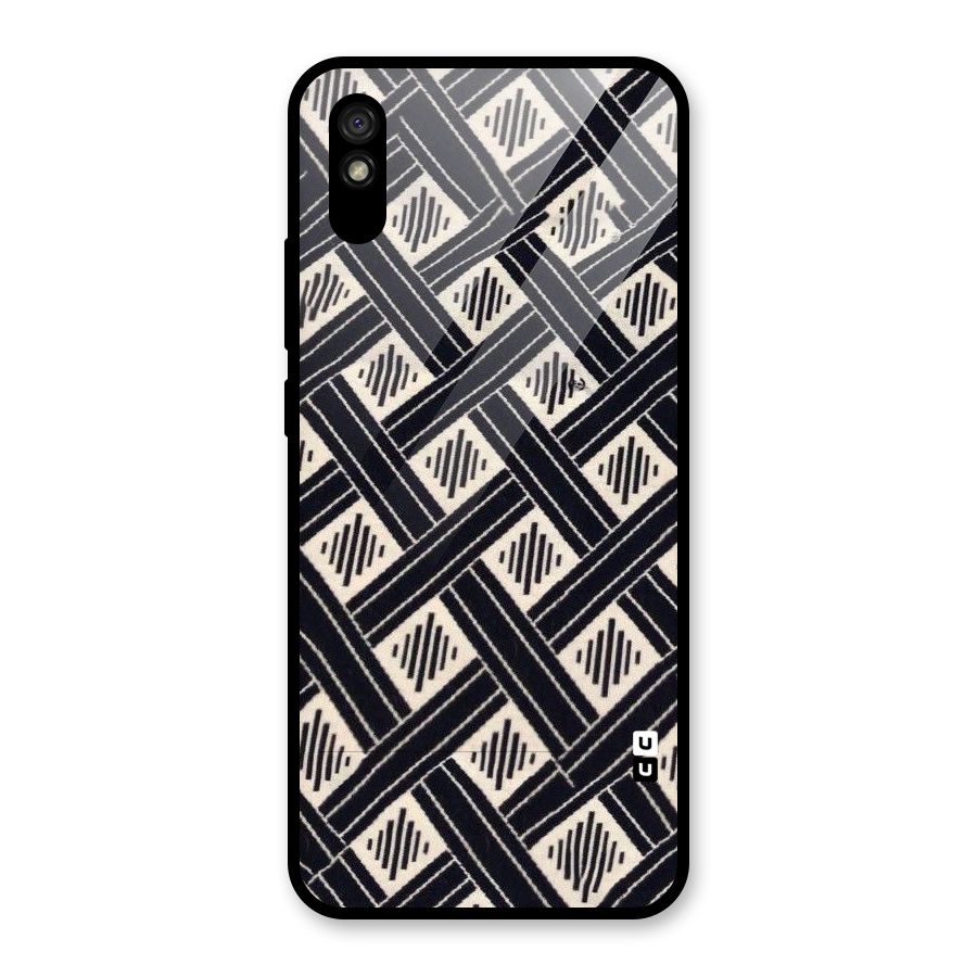 Black Beige Criscros Glass Back Case for Redmi 9A