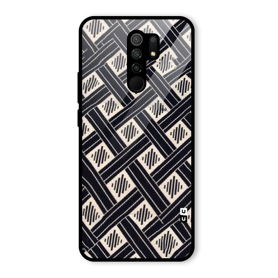 Black Beige Criscros Glass Back Case for Redmi 9 Prime