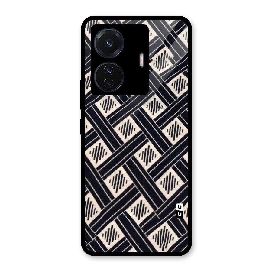 Black Beige Criscros Glass Back Case for Vivo T1 Pro
