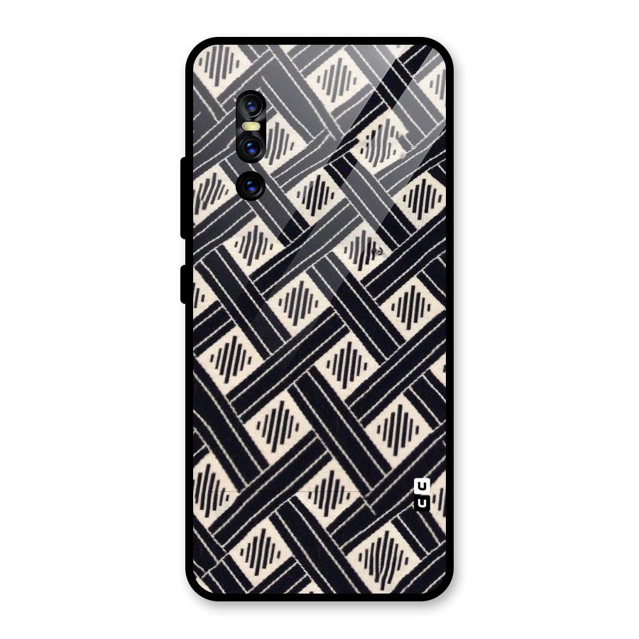Black Beige Criscros Glass Back Case for Vivo V15 Pro