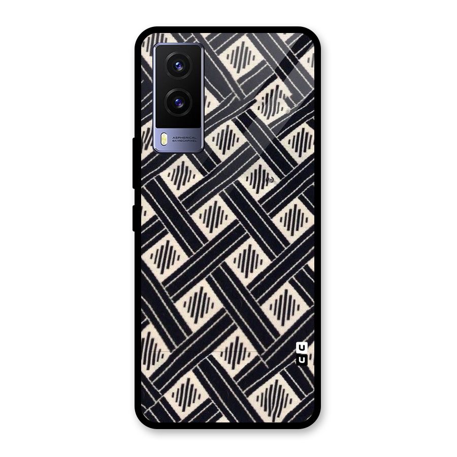 Black Beige Criscros Glass Back Case for Vivo V21e 5G