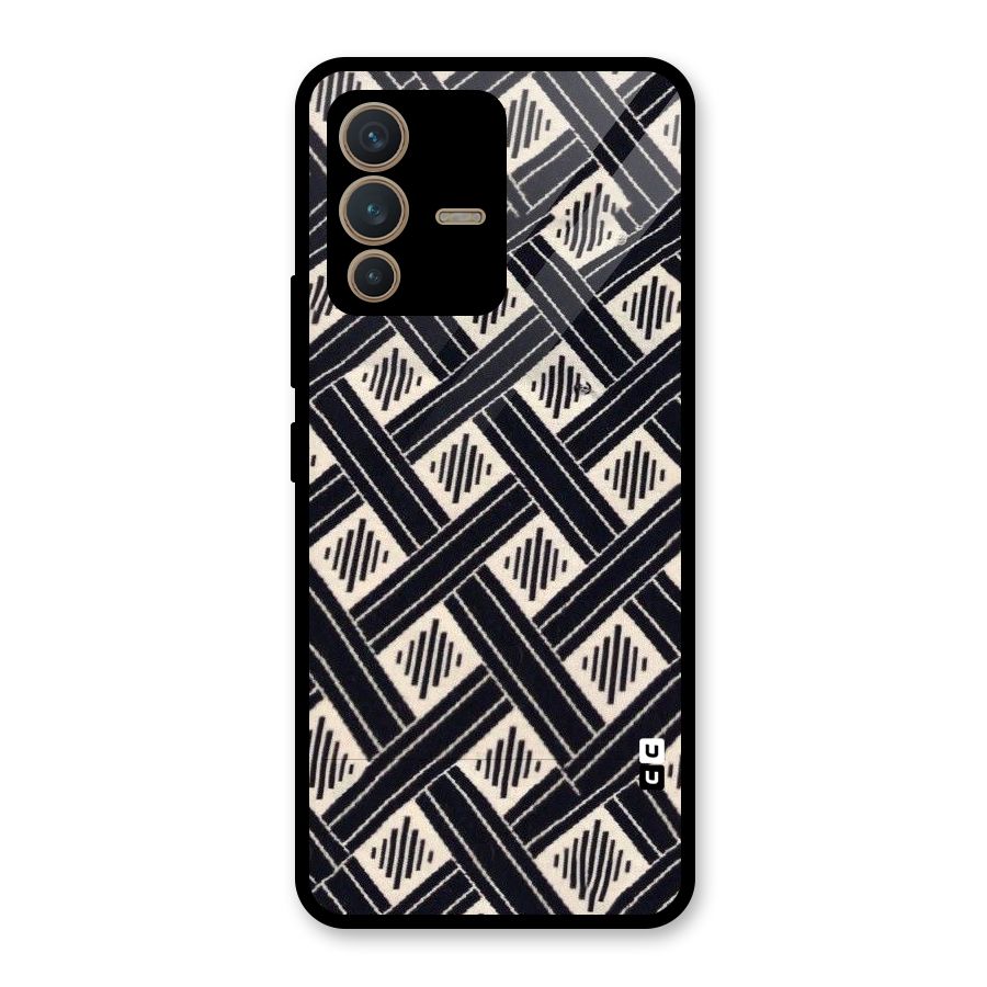 Black Beige Criscros Glass Back Case for Vivo V23 5G