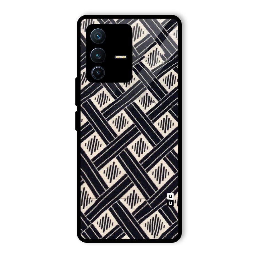 Black Beige Criscros Glass Back Case for Vivo V23 Pro