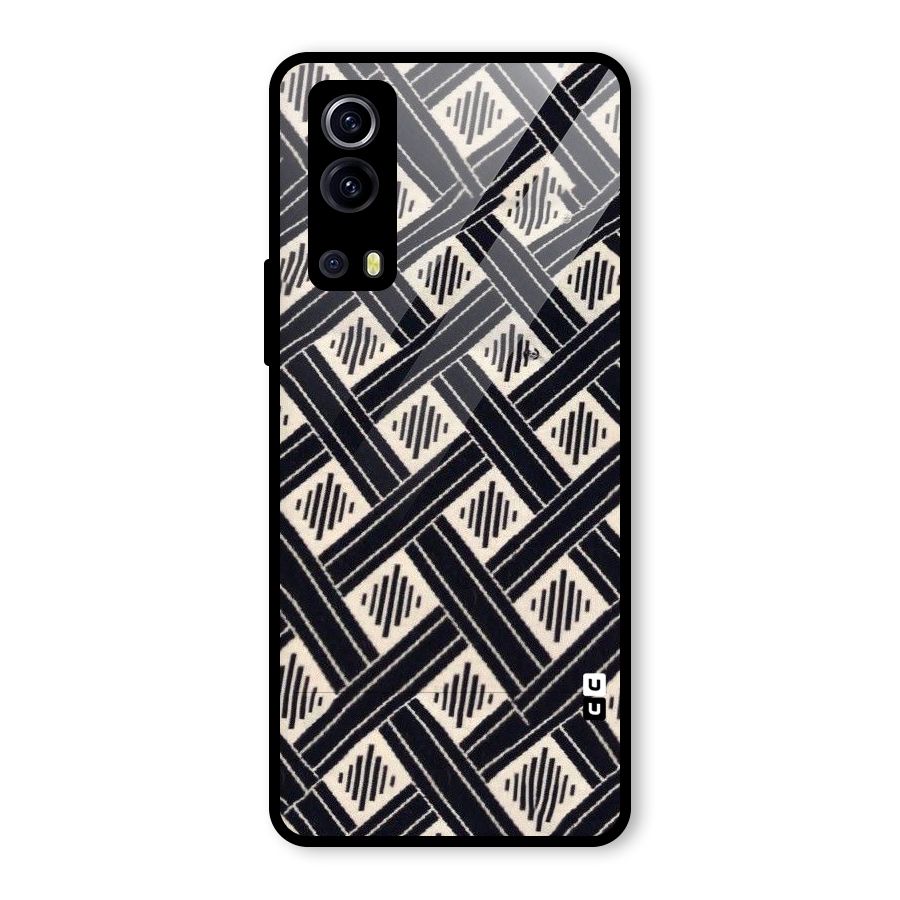 Black Beige Criscros Glass Back Case for Vivo iQOO Z3