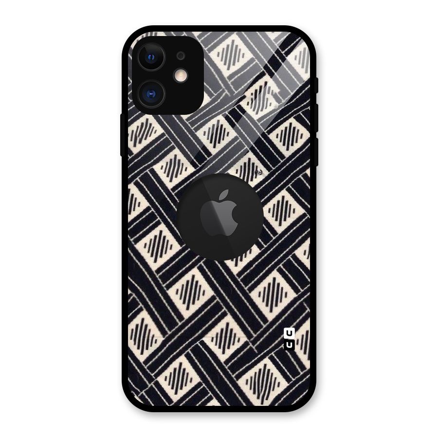 Black Beige Criscros Glass Back Case for iPhone 11 Logo Cut