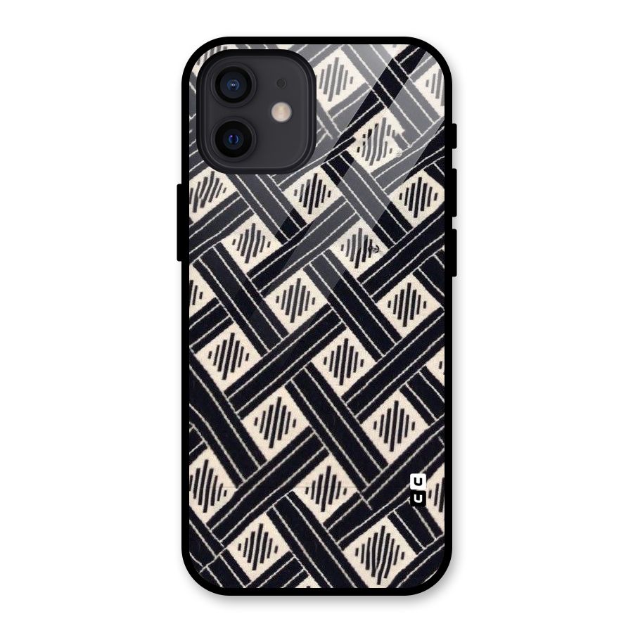 Black Beige Criscros Glass Back Case for iPhone 12