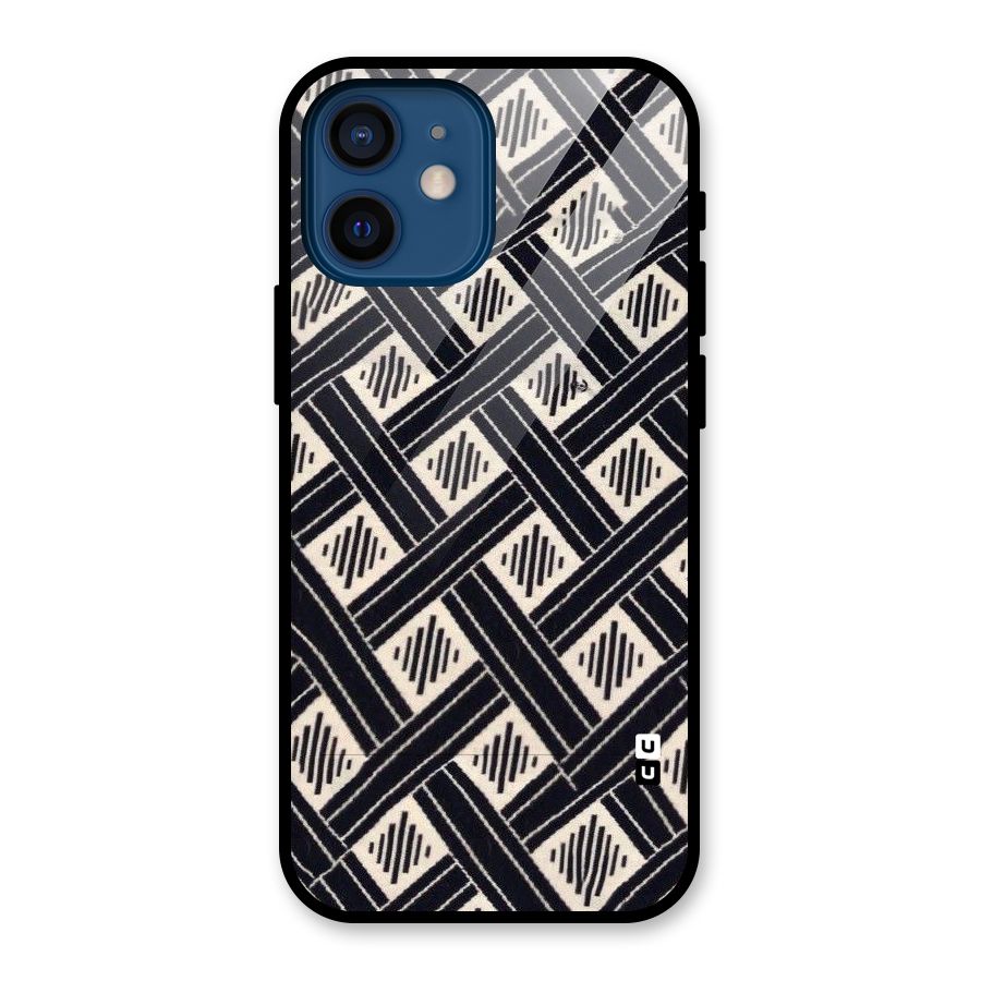 Black Beige Criscros Glass Back Case for iPhone 12 Mini