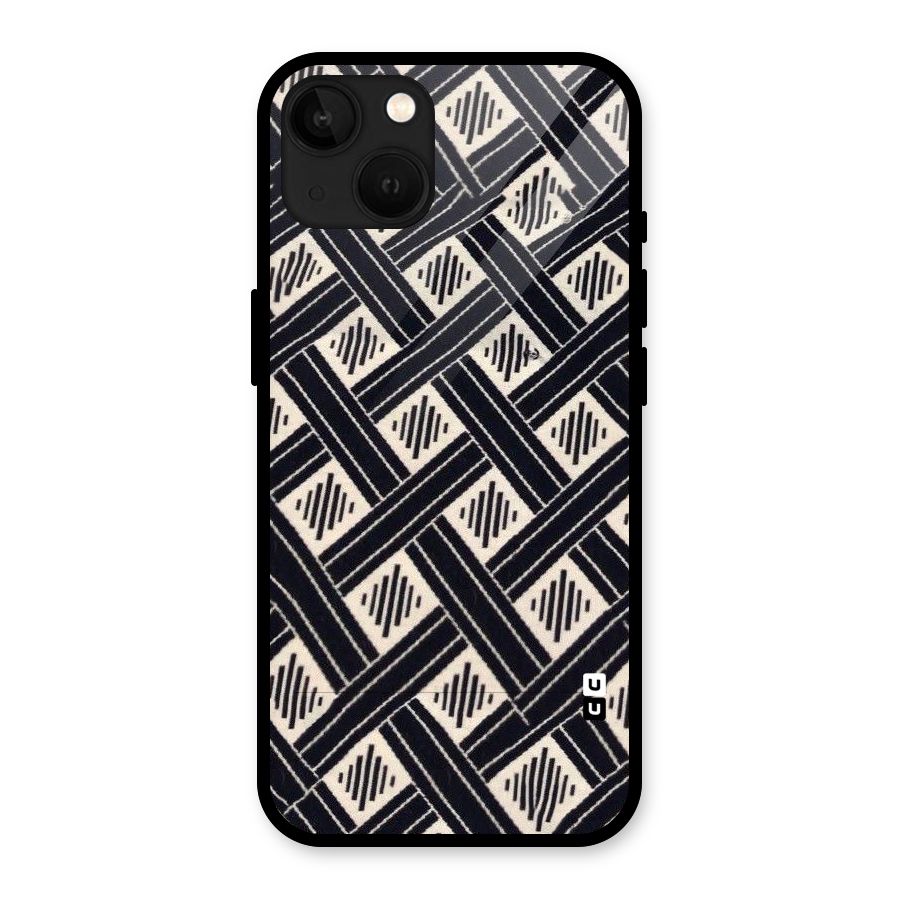Black Beige Criscros Glass Back Case for iPhone 13