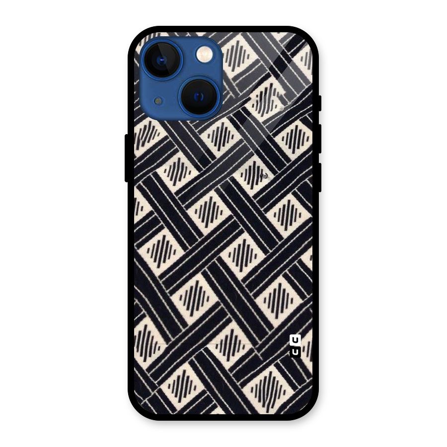 Black Beige Criscros Glass Back Case for iPhone 13 Mini