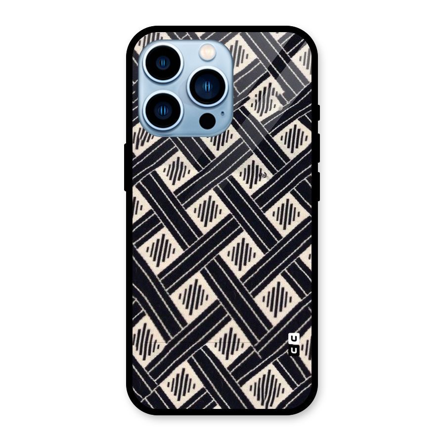Black Beige Criscros Glass Back Case for iPhone 13 Pro